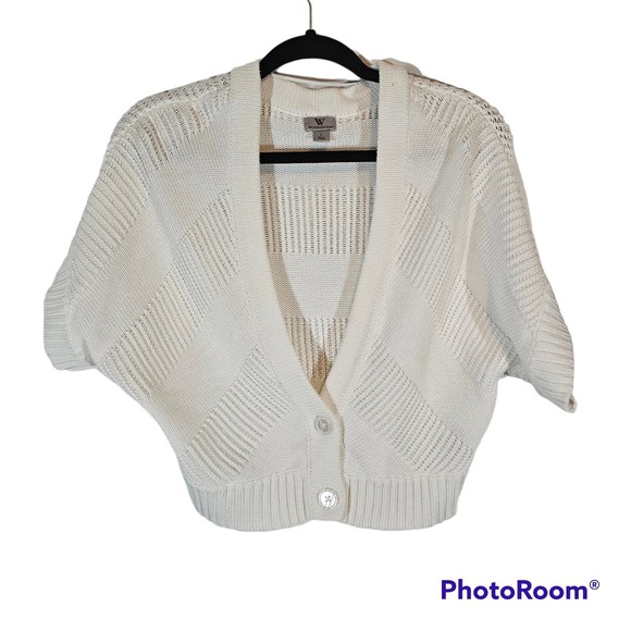 Worthington Sweaters - Worthington White Cropped Short-Sleeved Cardigan